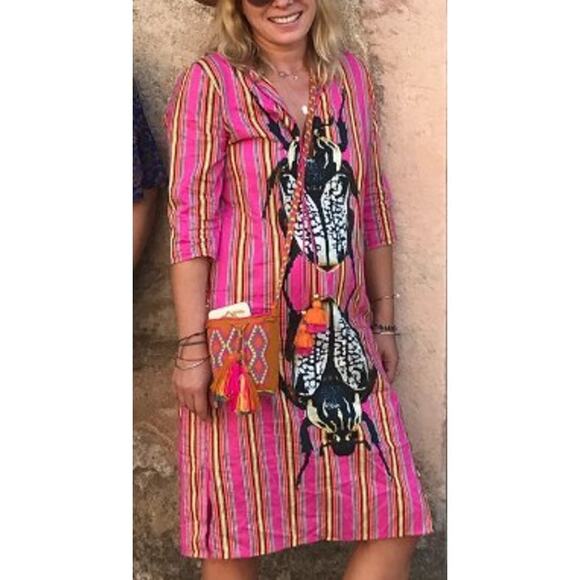 Figue Pink Scarab Mini Dress with Tie Sz. XS - Picture 1 of 10